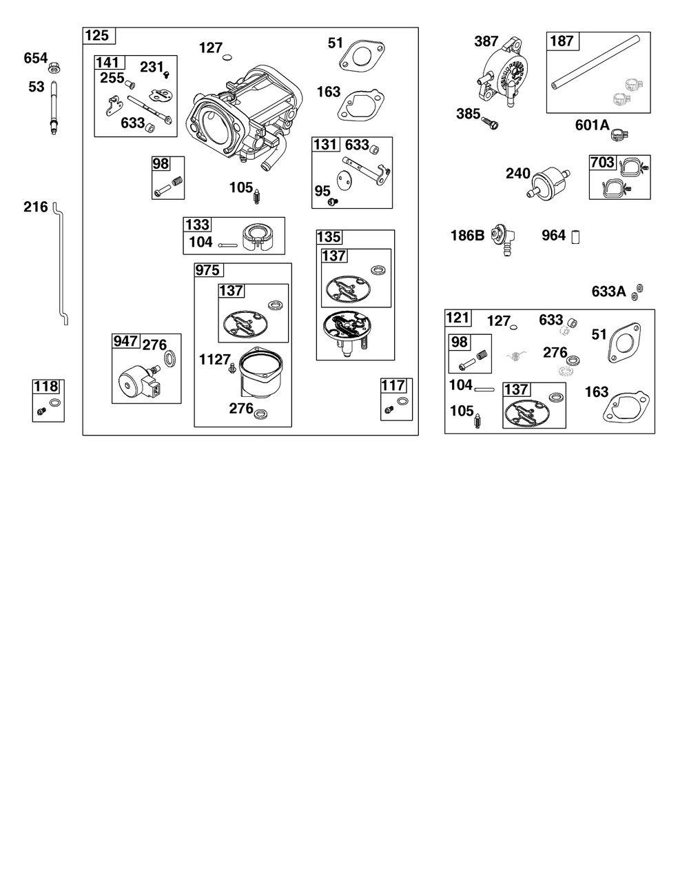 Carburetor And Fuel Supply Group Diagram and Parts List for 40N877-0071-B5  Briggs and Stratton Engine